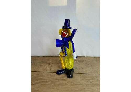 Vintage Murano 1950’s Glass Large Blue And Yellow Clown Figurine Decor Good Condition