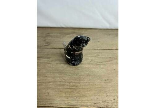 Beautiful Vintage Uredale Clear And Black Glass Cat Design Paperweight. In Good Condition   End Of Tail Missing