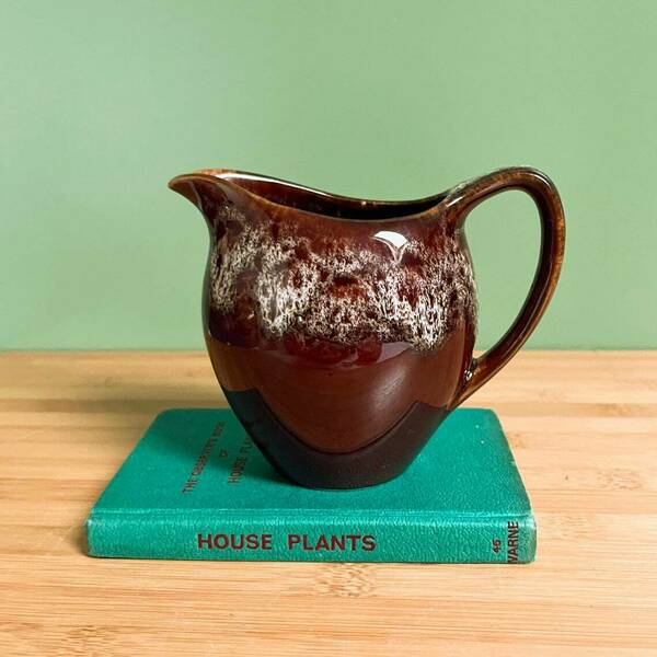 Kernewek Pottery Dark Brown Drip Glaze Jug, Creamer Hand Made