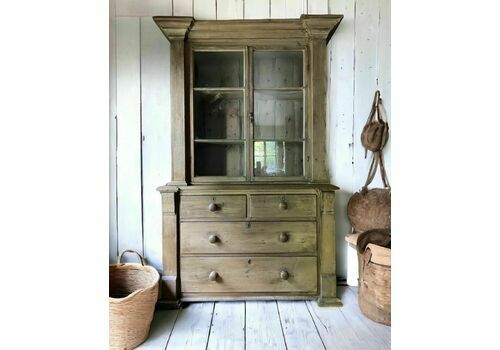 Antique Victorian Pine Glazed Dresser Display Cabinet Cupboard Chest Of Drawers
