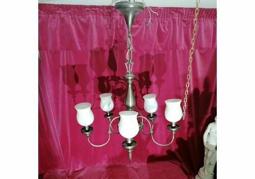 Antique French Brass Flemish Chandelier 6 Lights 80x55 Cm