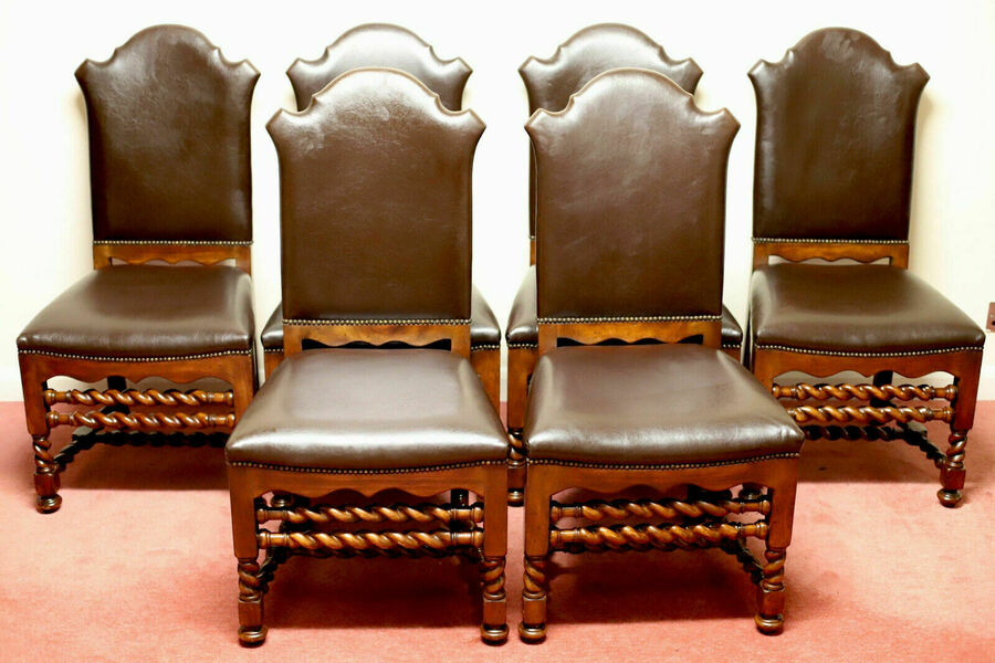 Luxury Set Of Six Theodore Alexander Leather Dining Chairs Vinterior