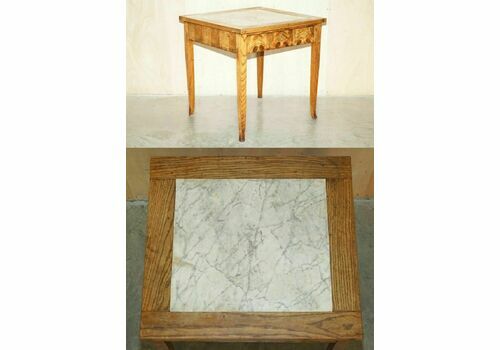 Super Rare Antique Laburnum Oyster Wood Marble Topped Food Preparation Table
