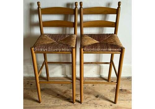 A Pair Of Vintage Rush Seat Stools