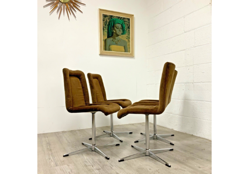 4 X Vintage 1970s Swivel Dining Chairs Chrome Mid Century Italian