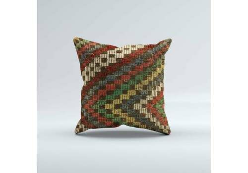 Vintage Turkish Kilim Cushion Cover 60x60 Cm Square Wool Kelim Pillowcase 66431