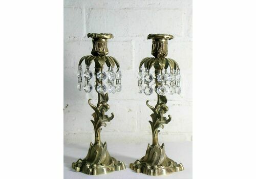 Candlesticks A Pair Of Art Nouveau French Brass Antique Candle Sticks