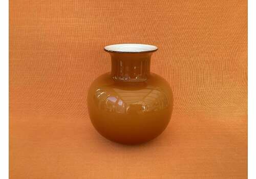 1960s Butterscotch Cased Glass Vase, Possibly Made By Empoli Italy Or Scandinavian Design, Caramel Cased Glass Vase, Mid Century Glassware
