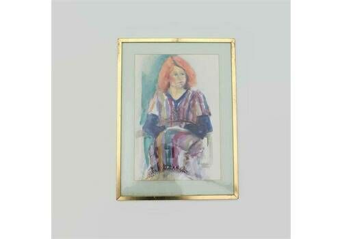 Large Mid Century Watercolour Painting Of A Lady ,Signed Ann Blake 1975 H 22