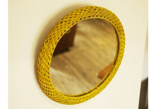 1960s French Woven Rattan Wall Mirror
