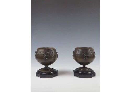 Pair Of 19th Century Bronze And Marble Table Top Planters / Urns