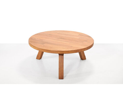 Round Brutalist Solid Oak Coffee Table By Meubelfabriek Oisterwijk