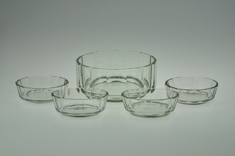 Art Deco Glass Salad Bowl Set,Antique Glass Bowl Set, Vitnage Glass Set