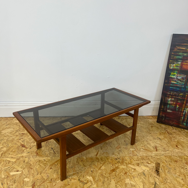 Mid Century Myer Wood And Smoked Glass Coffee Table Myer Vinterior