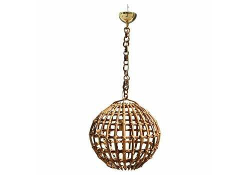 Bamboo And Brass Chandelier Round Italian Mid Century Albini Style 1950s