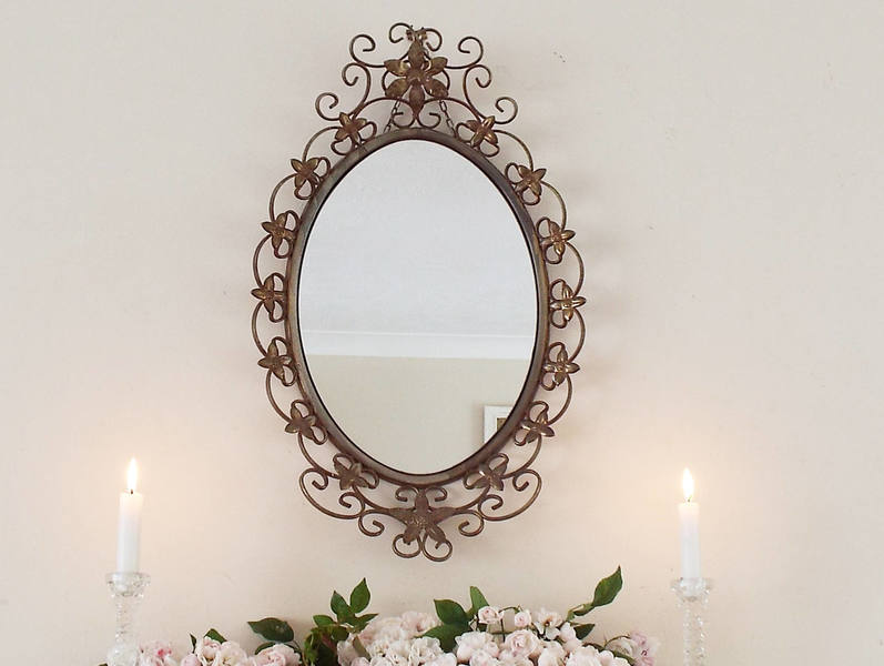 Antique Mirror Vintage Mid Century Framed Leaves Oval Gilt