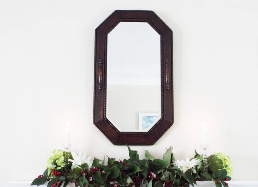 Large Antique Mirror Vintage Bevel Edge Octagonal Rustic Wooden Framed Large Antique Mirror Vintage Bevel Edge Octagonal Rustic Wooden Framed