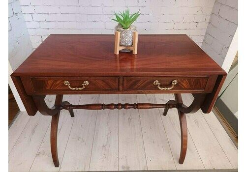 Victorian Sofa Table Mahogany Writing Desk Console Hall Table Drop Flap Antique Refurbished