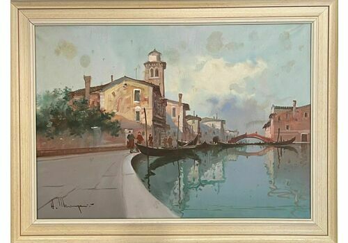 Oil Painting On Canvas, Aldo Marangoni, Venice, 20th Century