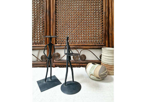 African Brutalist Figure Candle Sticks / Holders (Pair)