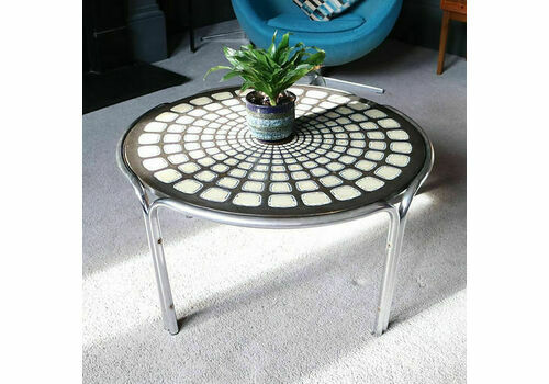 Vintage 1970s Circular Patterned Chrome Coffee Table
