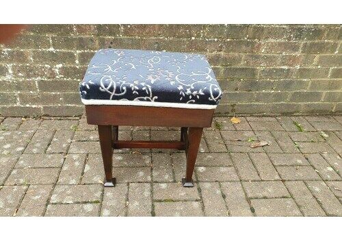 Stunning Vintage Newly Upholstered Edwardian Piano Stool Adjustable Height