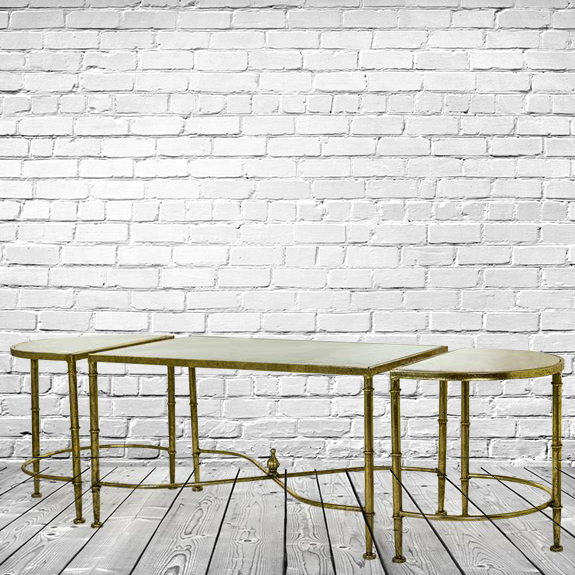 Set Of 3 Contemporary Side Tables Coffee Table Gold Leaf With White Marble Top Set Of 3 Contemporary Side Tables Coffee Table Gold Leaf With White Marble Top