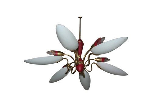 Mid Century Modern Chandelier ,Glass,Brass,Lacquered Metal Italian Design
