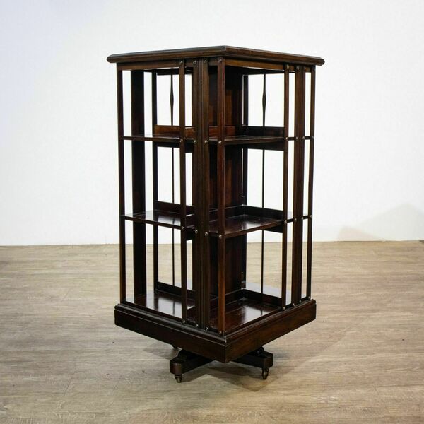 3 Tiered Revolving Mahogany Bookcase On Castors Vinterior