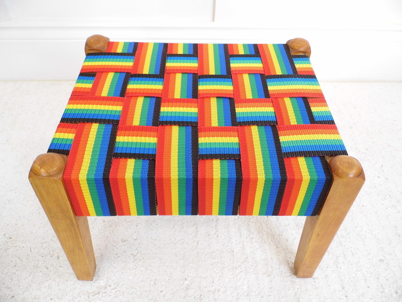Vintage Retro Rainbow Webbing Foot Stool Childs Seat Stylish Design ...
