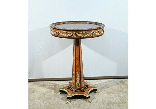 Precious Wood Pedestal Table, Restoration Style, Napoleon III Period – Mid 19th Century