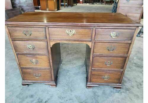 Antique Edwardian Small Knee Hole Pedestal Writing Desk 9 Drawers Home Office