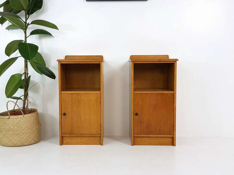 Vintage Solid Oak Bedside Tables Vinterior