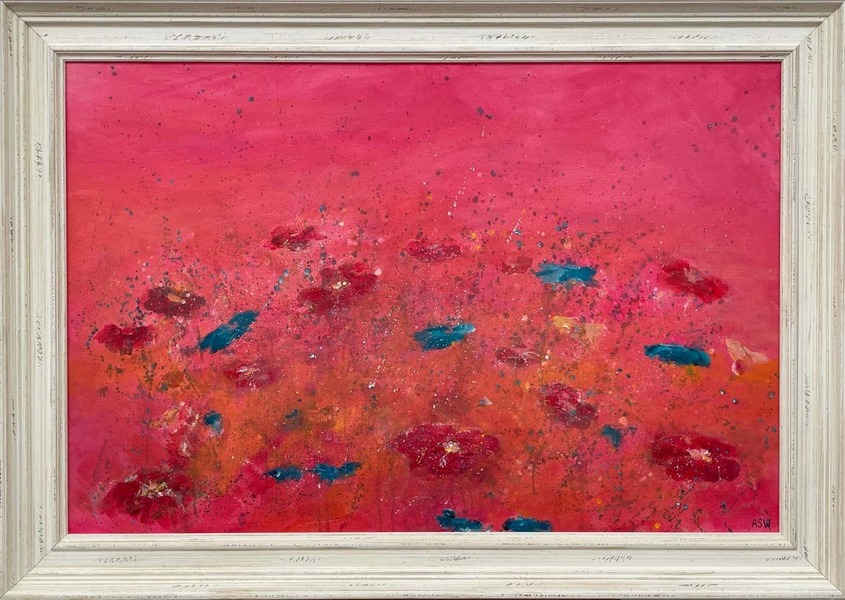 Angela Wakefield Abstract Turquoise & Red Flowers On Pink Background By