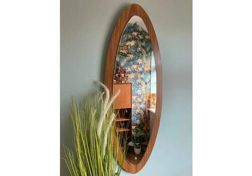 Mid Century Oval Teak Effect Framed Mirror