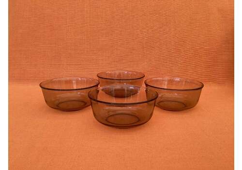 1980s Arcoroc Smoked Glass Bowls (Set Of 4), Arcoroc Glass Soup/Cereal Bowls, Retro Arcoroc Smoked Glass Dessert Bowls, 1980s Smoked Glass