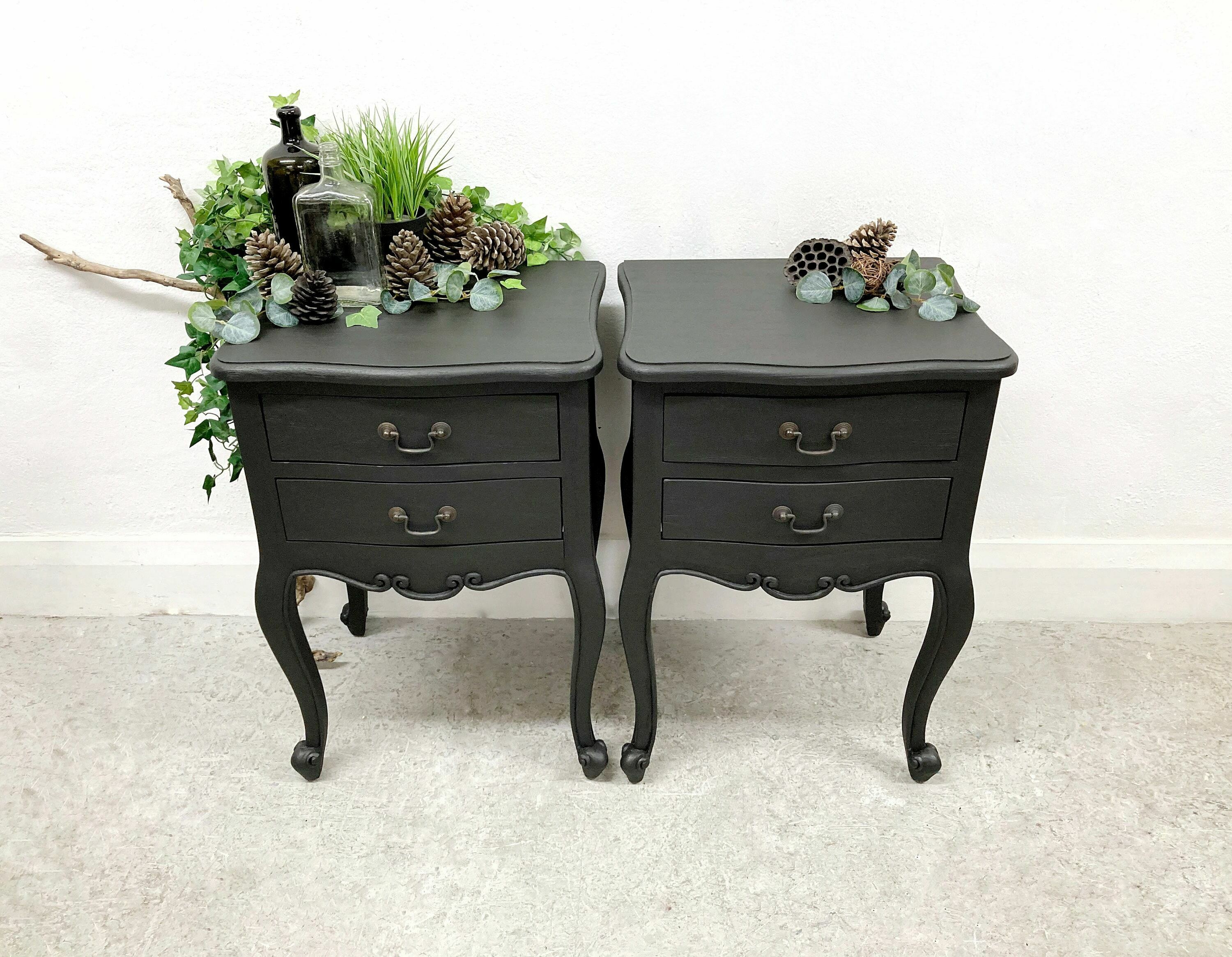 Two Black Vintage Side Tables. Bedside Tables. Hand Painted Furniture