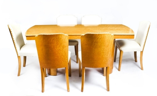 Antique Art Deco Birdseye Maple Dining Table 6 Chairs C1930 Vinterior