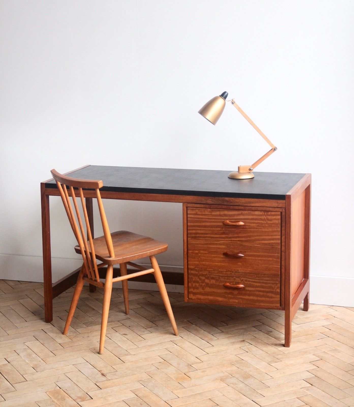 Vintage Mid Century Single Pedestal Teak Office Desk