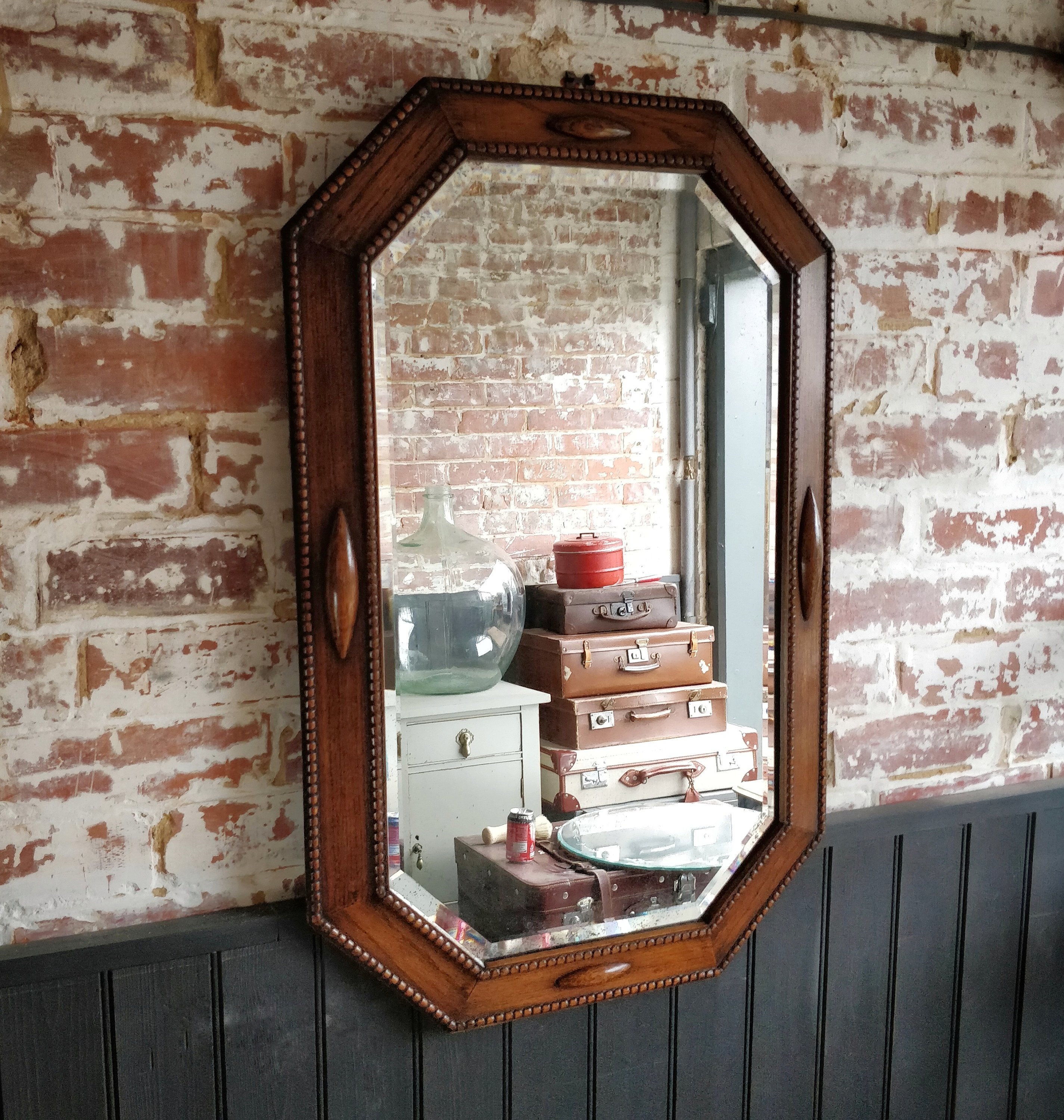 Vintage Oak Mirror Antique Hall Wall Feature