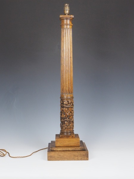 Antique Tall Oak Corinthian Table Lamp photo for sale