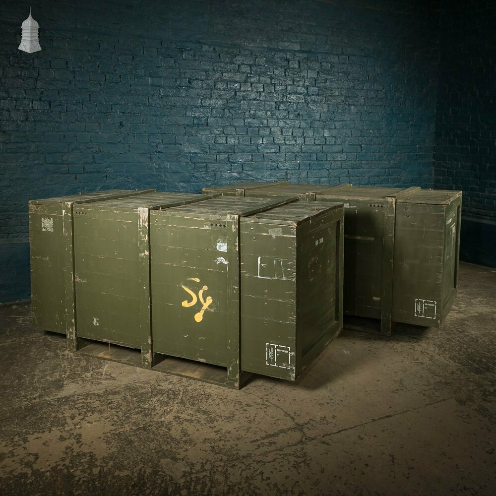 Military Shipping Crates, Pair Of Green Painted Wooden Aircraft Part