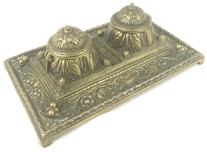 Striking Vintage Inkwell Double Inkstand Desk Inkwell Double Inkstand Desk