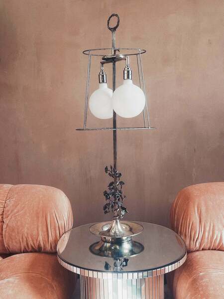 Large Flower Silver Plated Table Lamp Signed Lamp F.Valenti photo furniture