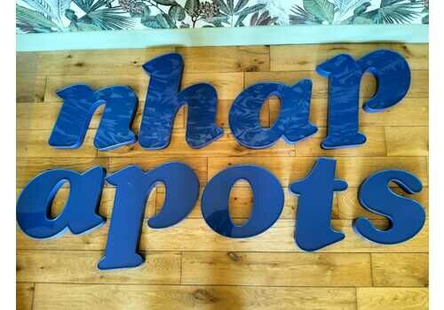 Vintage French Blue Perspex Shop Sign Letters, Industrial Design Decor France, Retro Upcycled Mid Century Signage