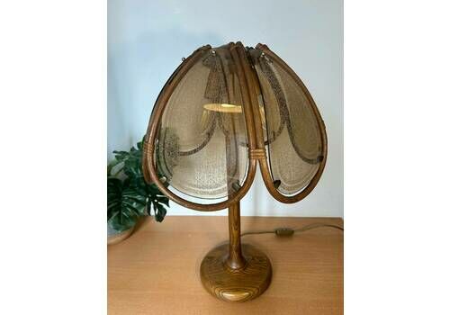 Floral Tinted Glass Table Lamp, Mid Century Modern, Vintage Wooden Flower Lamp, Hollywood Regency Style Desk Lamp