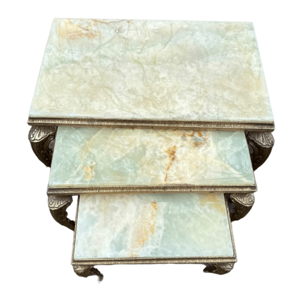 Vintage 1960s Onyx And Brass Nest Of Three Occasional Tables photo furniture