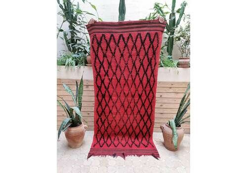 Moroccan Vintage Boujaad Rug : Vibrant Red Elegance 78.7 X 35.4 Inches (200x 90 Cm) Natural Wool Timeless Elegance