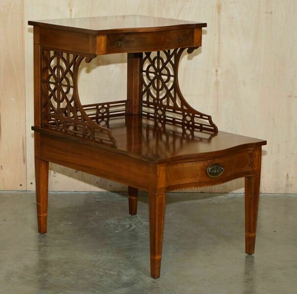 Pair Of Walnut Fret Work Carved Thomas Chippendale Sheraton Revival Side Tables photo furniture