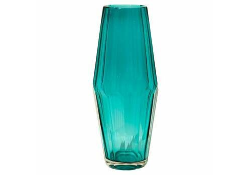 Handcrafted Faceted Semi Transparent Blue Color Glass Vase, Italy, 2024